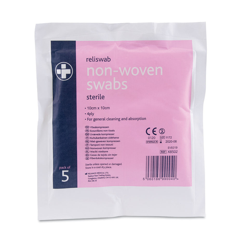 Reliswab Swabs Non-Woven Sterile 4ply 10cm x 10cm Pack of 5
