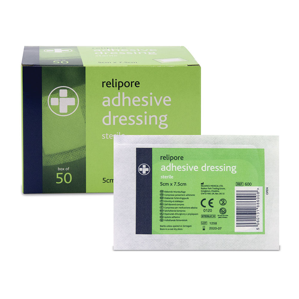 Relipore Adhesive Dressing Pads 5cm x 7.5cm Box of 50