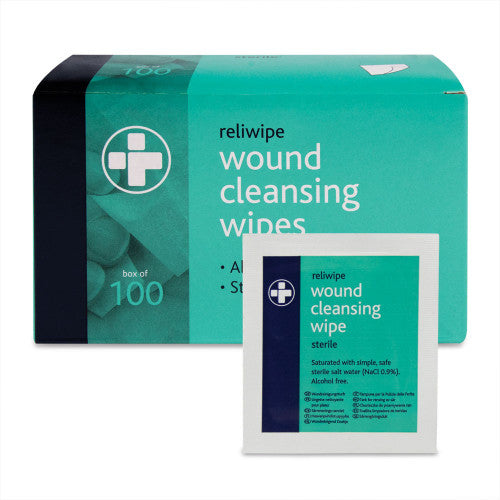 Reliwipe Moist Saline Wound Cleansing Wipes. Sterile &amp; Alcohol-Free  - 100 Individually Wrapped