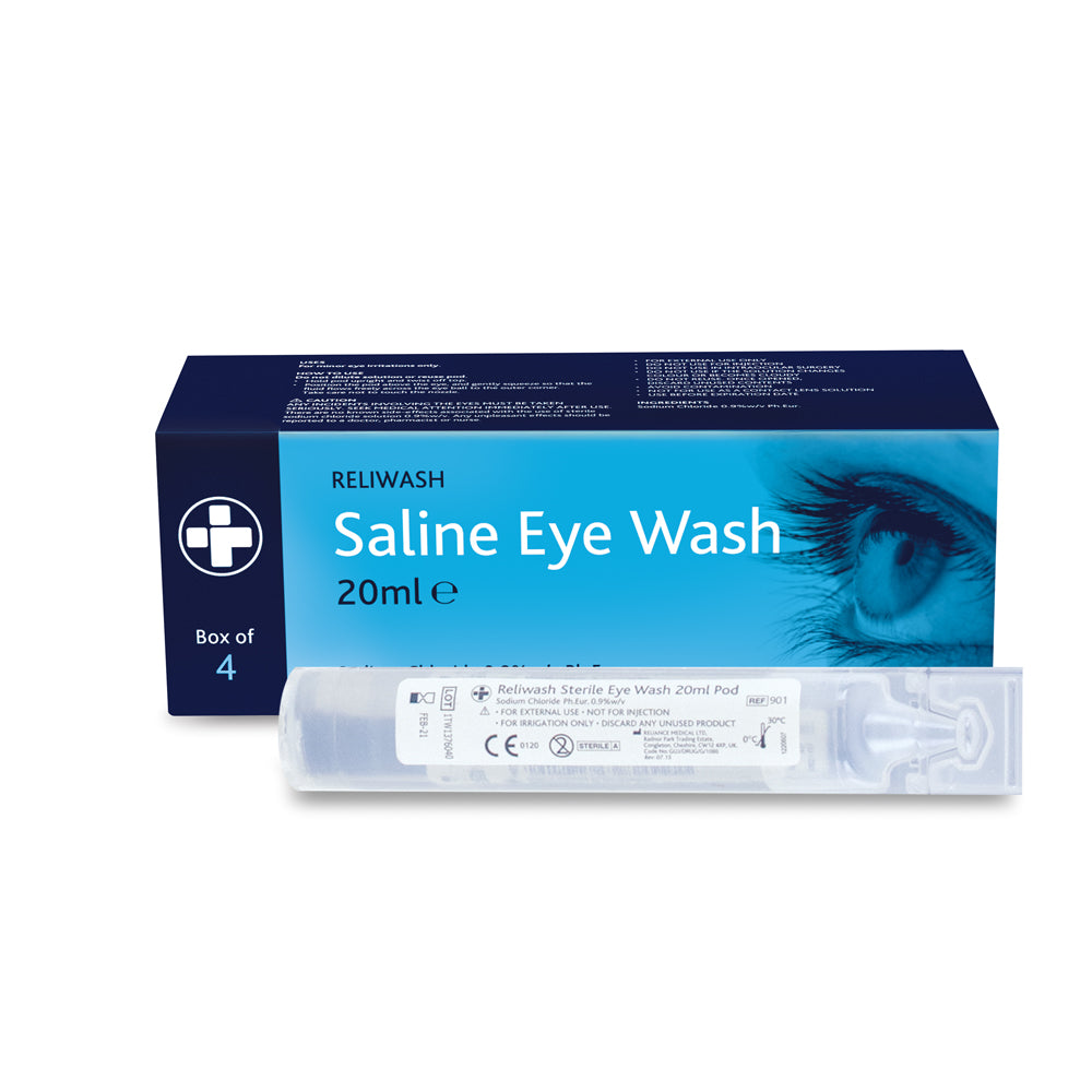 Reliwash 20ml Saline Eye Pods  Sterile Box of 4
