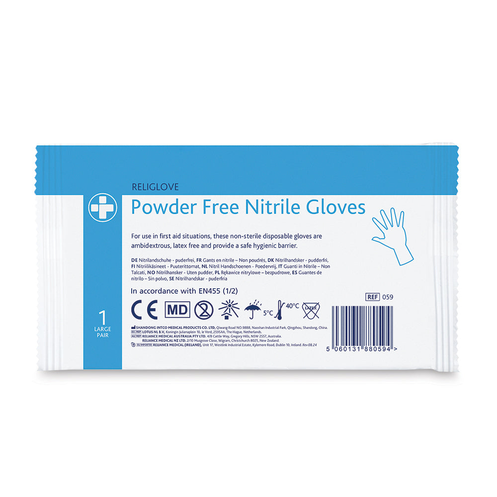 Nitrile Medium Gloves - Pair - Individually Paper Wrapped