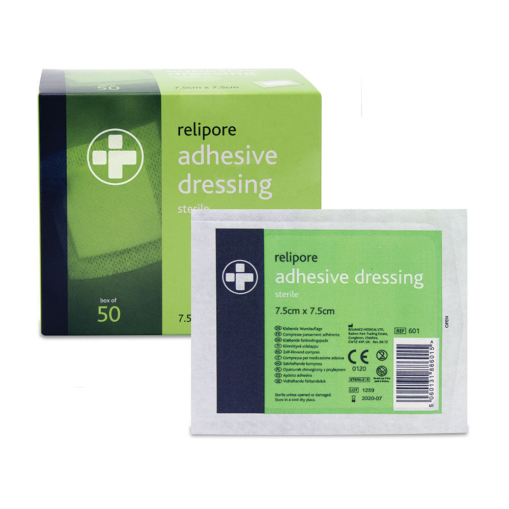 Relipore Adhesive Dressing Pads 7.5cm x 7.5cm Box of 50