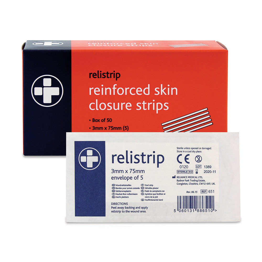 Relistrip Skin Closure Strips   3mm x 75mm x 5 Box of 50